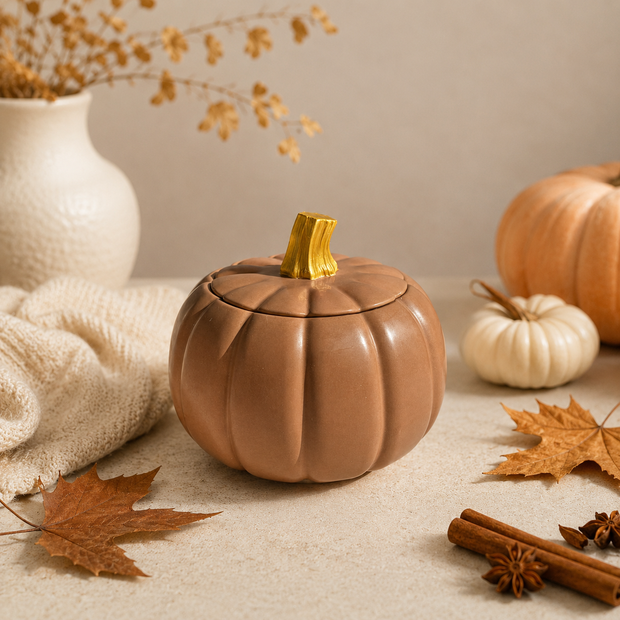 Pumpkin Patch Jesmonite kaars in pot - The Autumn Glow Collection
