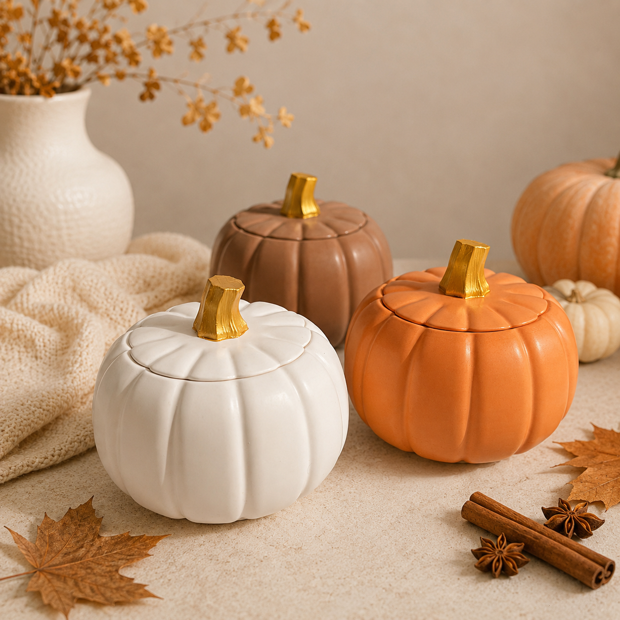 Pumpkin Patch Jesmonite kaars in pot - The Autumn Glow Collection