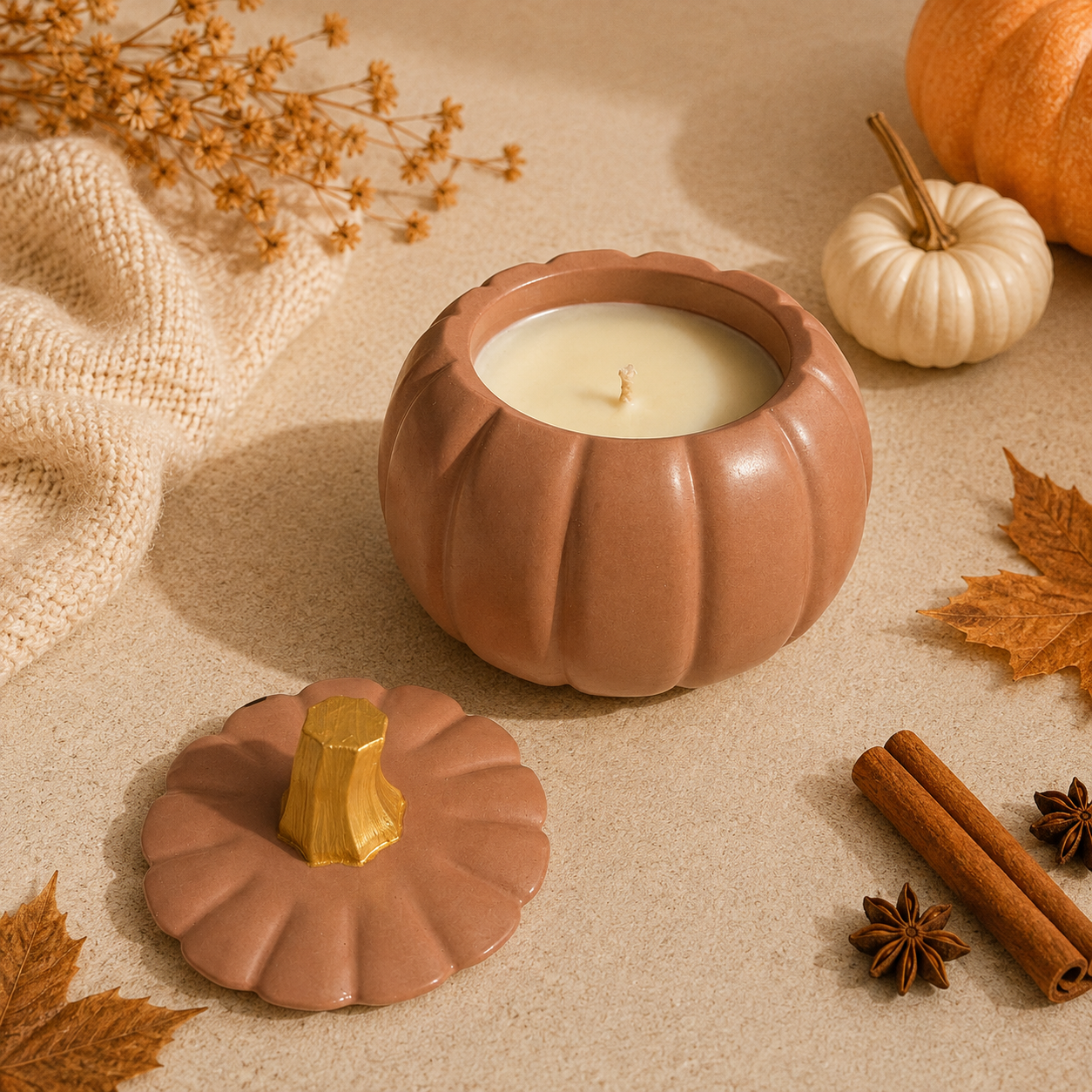 Pumpkin Patch Jesmonite kaars in pot - The Autumn Glow Collection