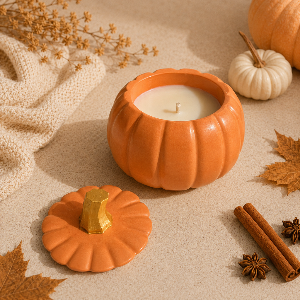 Pumpkin Patch Jesmonite kaars in pot - The Autumn Glow Collection