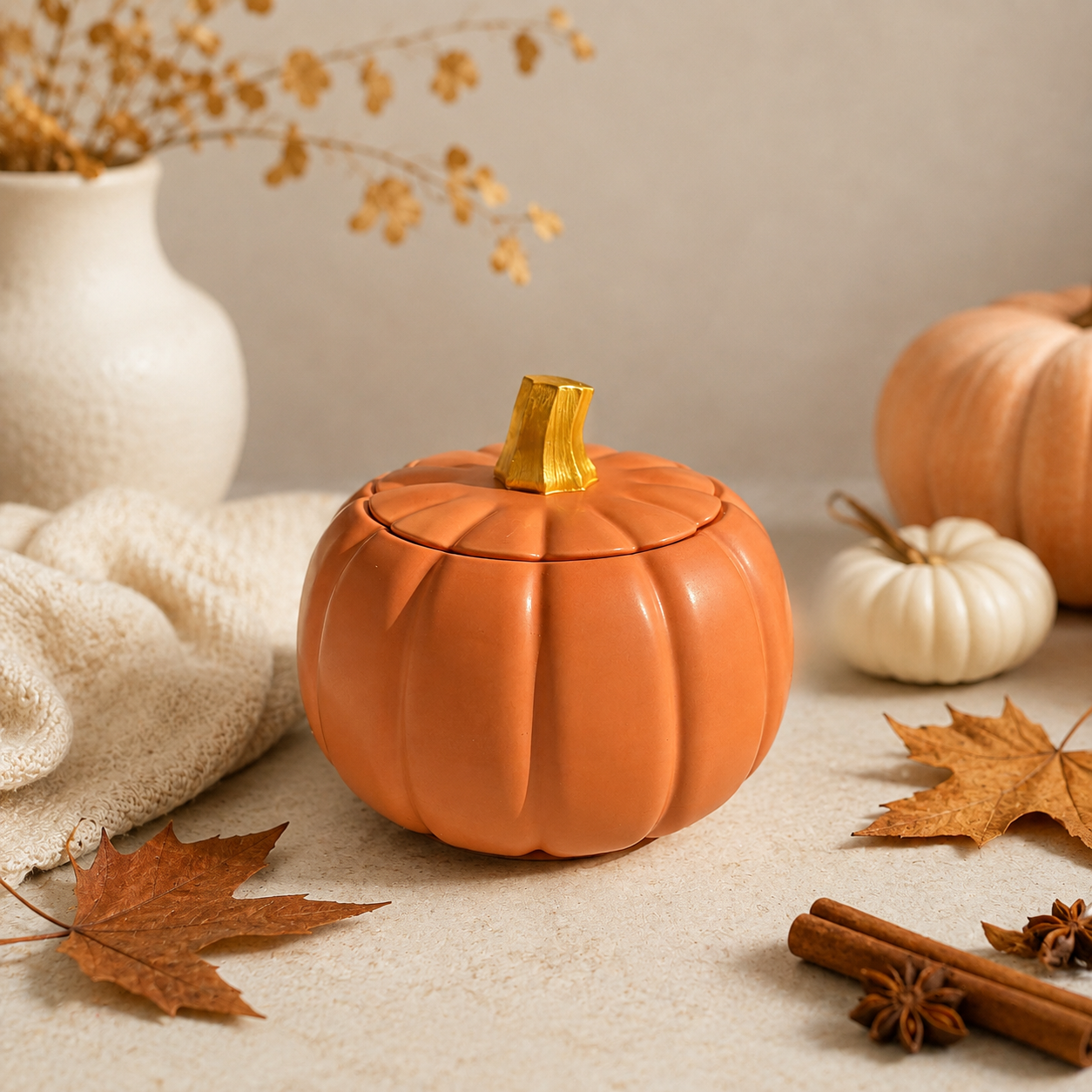 Pumpkin Patch Jesmonite kaars in pot - The Autumn Glow Collection