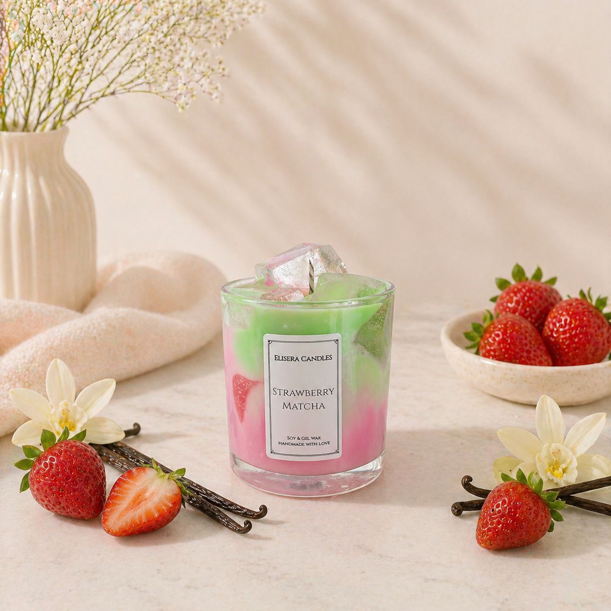 Strawberry Matcha Coffee & Tea collectie kaars in glas